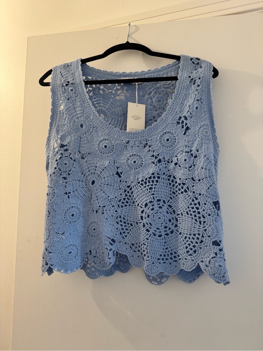 Mango Light Blue Crochet Floral Tank